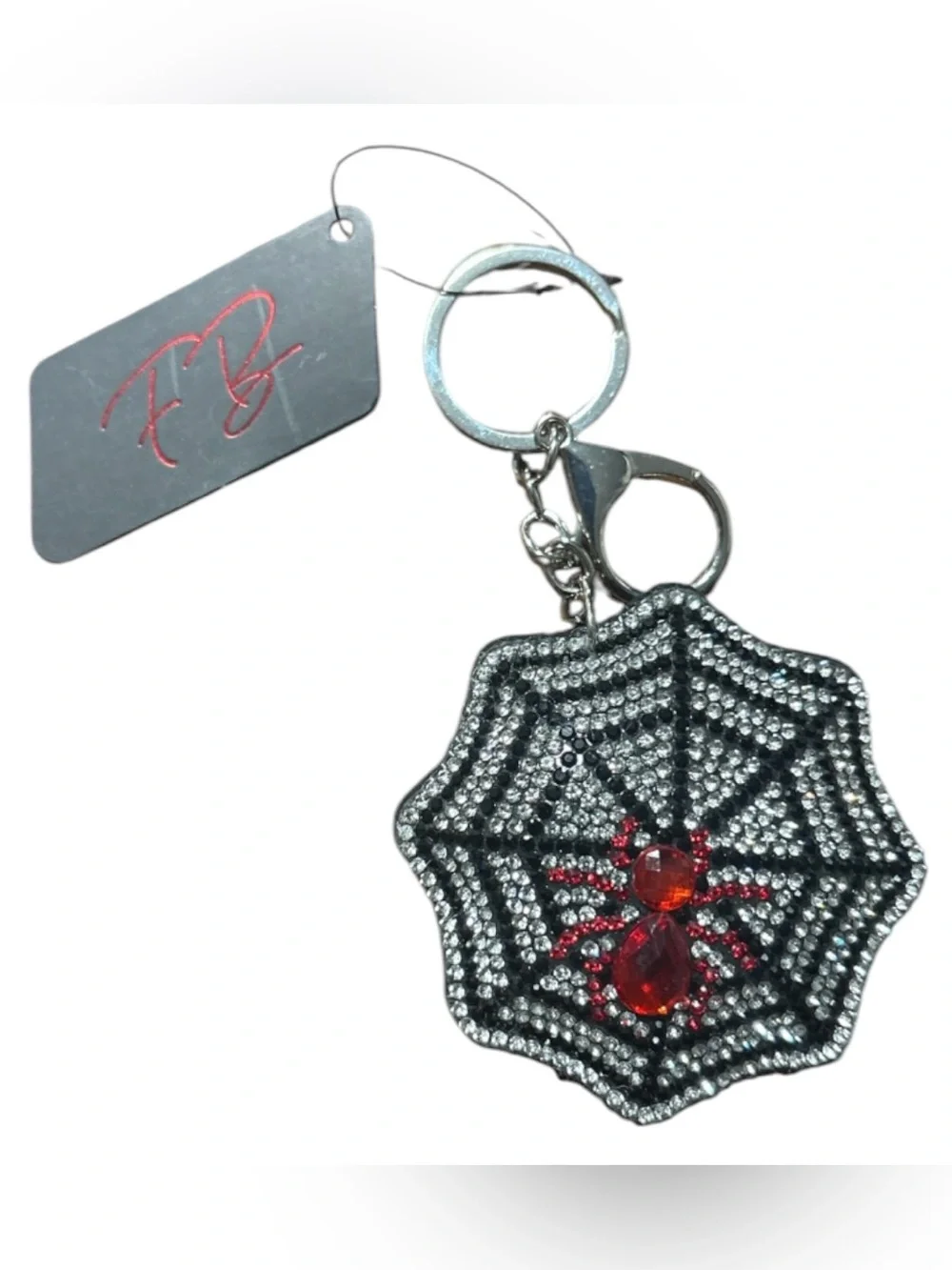 Crystal Spider Web Keychain - Silver and Red